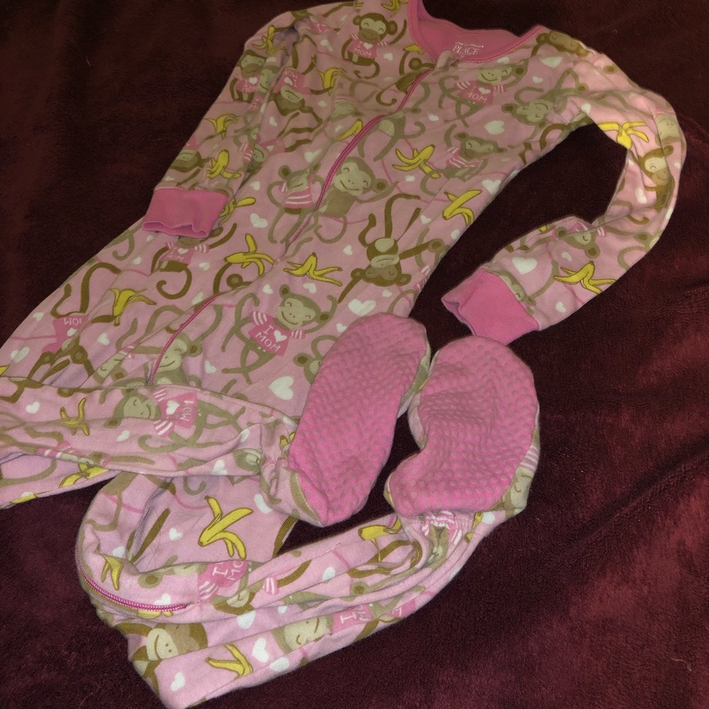 Pink monkey footie pajamas
